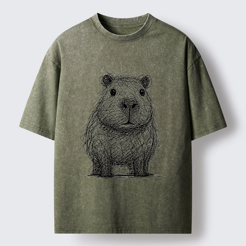 Tokyo-Tiger Capybara Chaos Sketch Washed T-Shirt