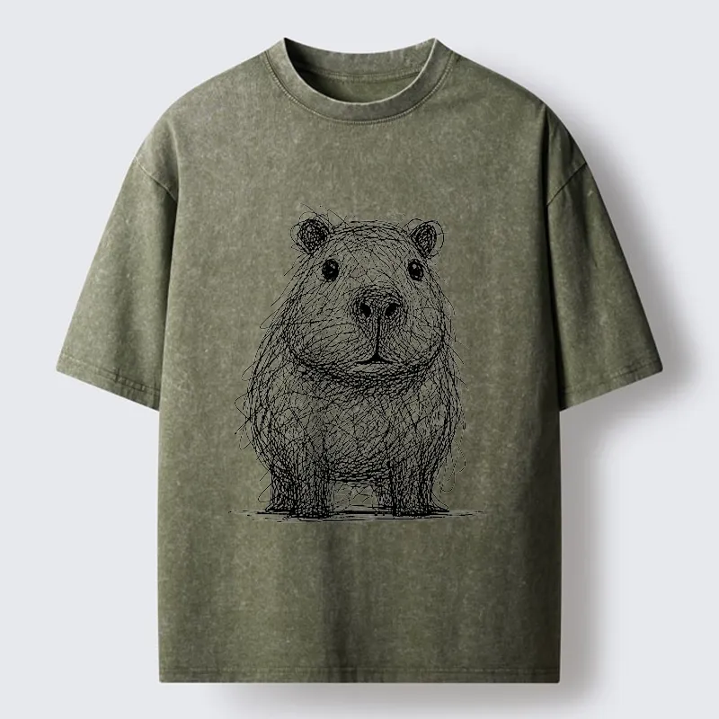 Tokyo-Tiger Capybara Chaos Sketch Washed T-Shirt