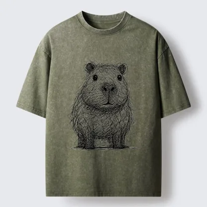 Tokyo-Tiger Capybara Chaos Sketch Washed T-Shirt