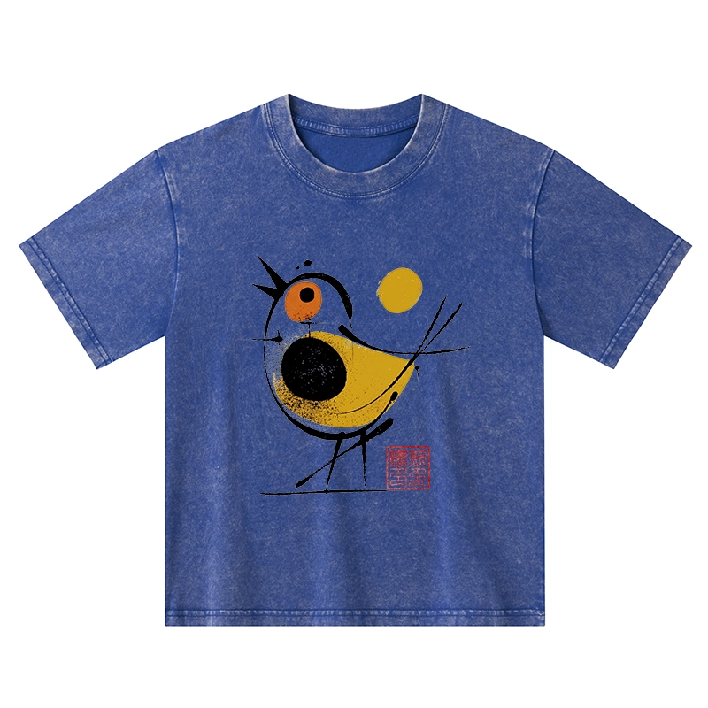 Tokyo-Tiger Aesthetic Yellow And Black Bird Kids Washed T-Shirt