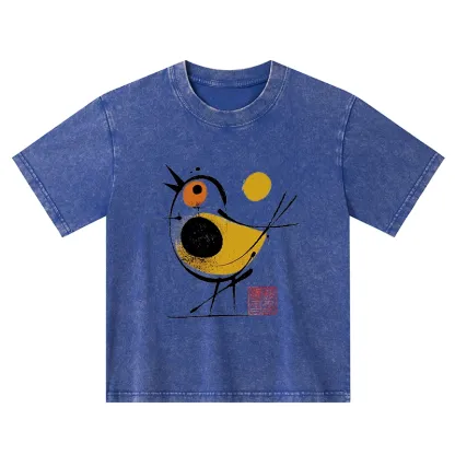 Tokyo-Tiger Aesthetic Yellow And Black Bird Kids Washed T-Shirt