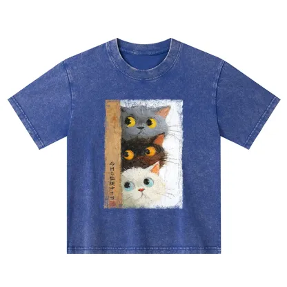 Tokyo-Tiger Three Cute Cats Watch You Kids Washed T-Shirt