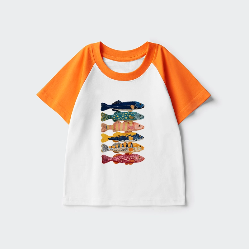 Tokyo-Tiger Colorful Fish Art Collection Kids Raglan T-shirt