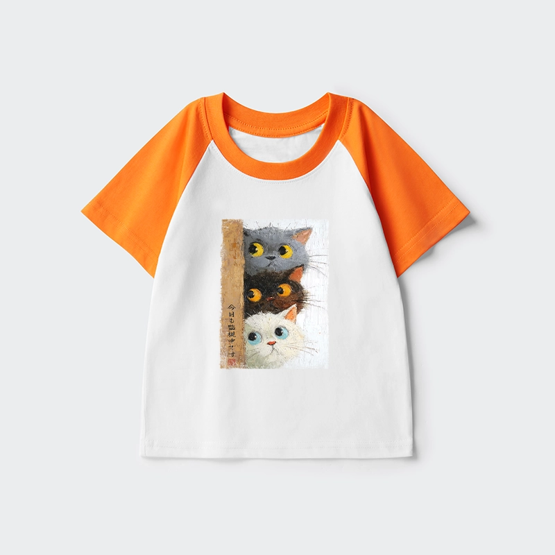 Tokyo-Tiger Three Cute Cats Watch You Kids Raglan T-shirt