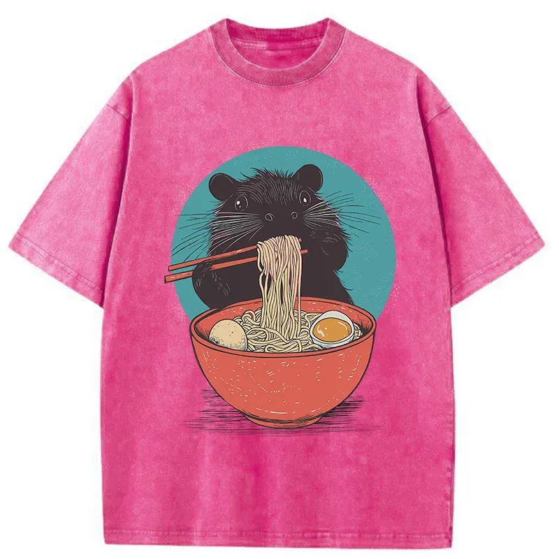 Tokyo-Tiger Hamster Eating Ramen Washed T-Shirt