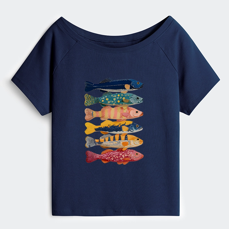 Tokyo-Tiger Colorful Fish Art Collection Shoulder T-Shirt