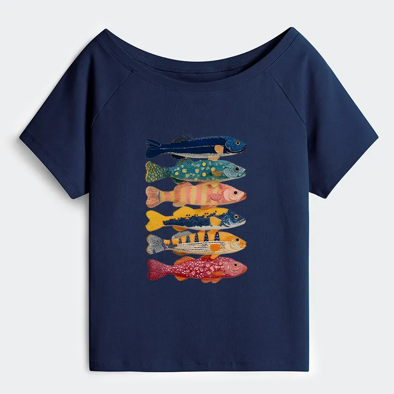 Tokyo-Tiger Colorful Fish Art Collection Shoulder T-Shirt