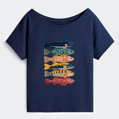 Tokyo-Tiger Colorful Fish Art Collection Shoulder T-Shirt