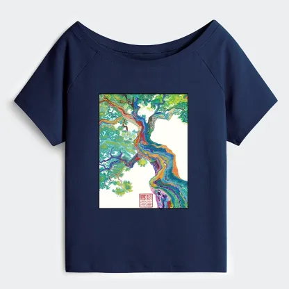 Tokyo-Tiger Colorful Magic Tree Off Shoulder T-Shirt