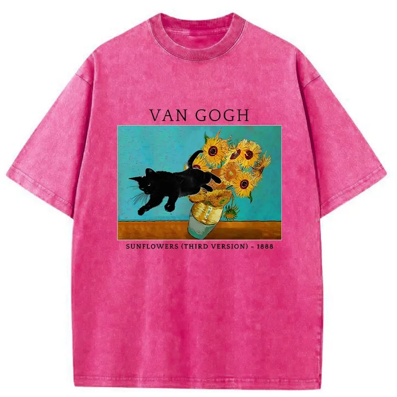 Tokyo-Tiger Naughty Cat With Sunflower Washed T-Shirt