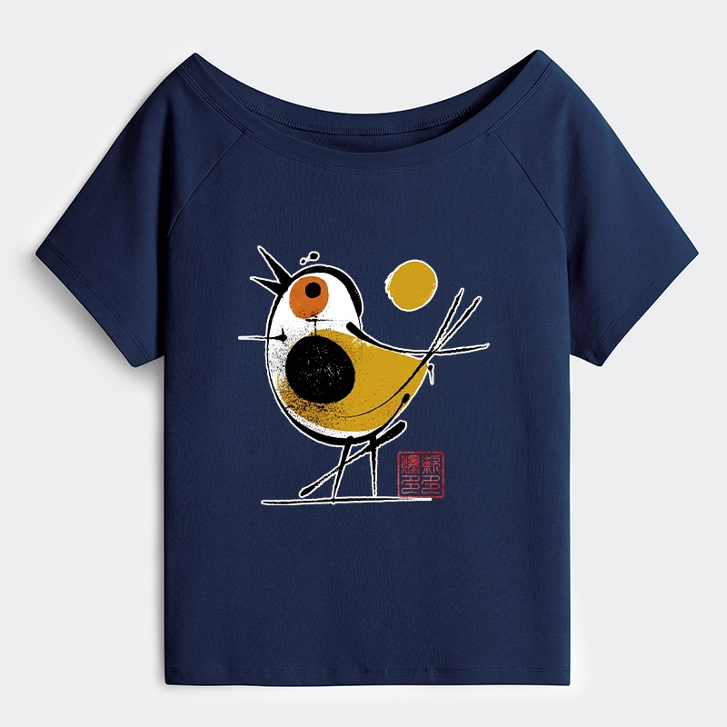 Tokyo-Tiger Aesthetic Yellow And Black Bird Off Shoulder T-Shirt