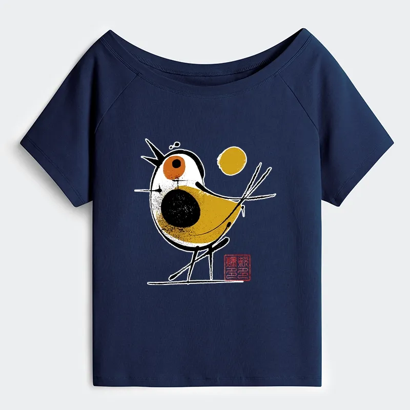 Tokyo-Tiger Aesthetic Yellow And Black Bird Off Shoulder T-Shirt