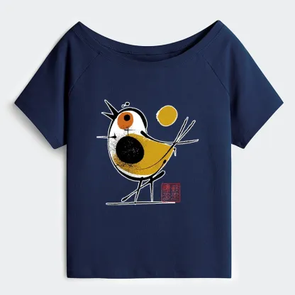 Tokyo-Tiger Aesthetic Yellow And Black Bird Off Shoulder T-Shirt
