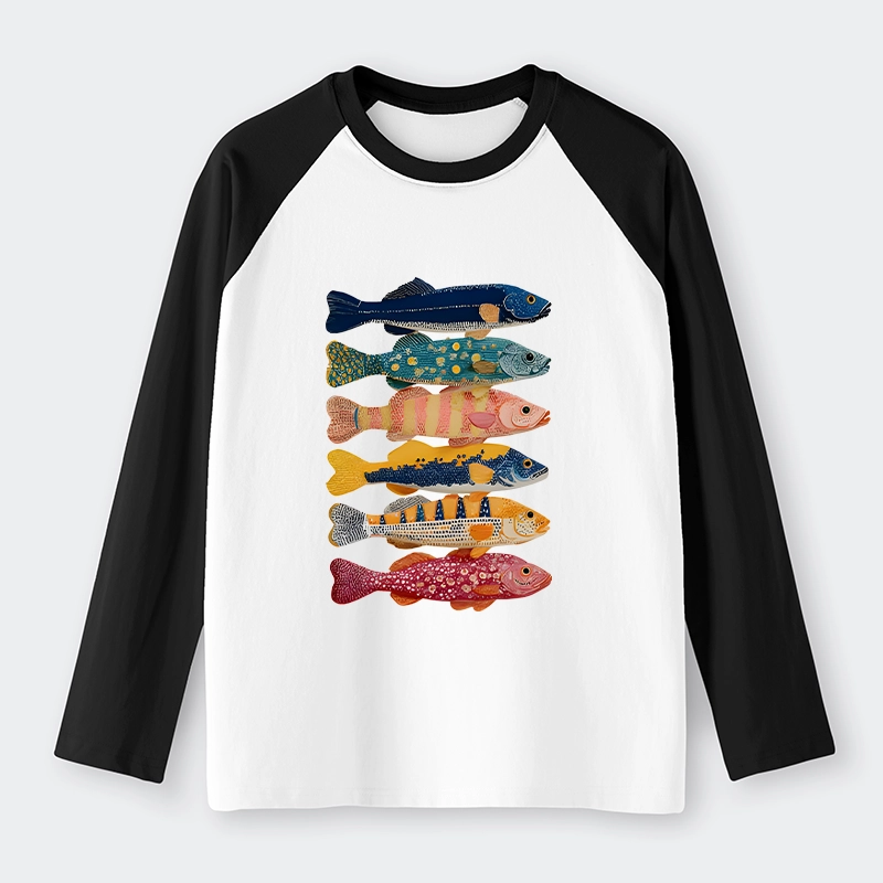 Tokyo-Tiger Colorful Fish Art Collection Raglan Long Sleeve T-shirt