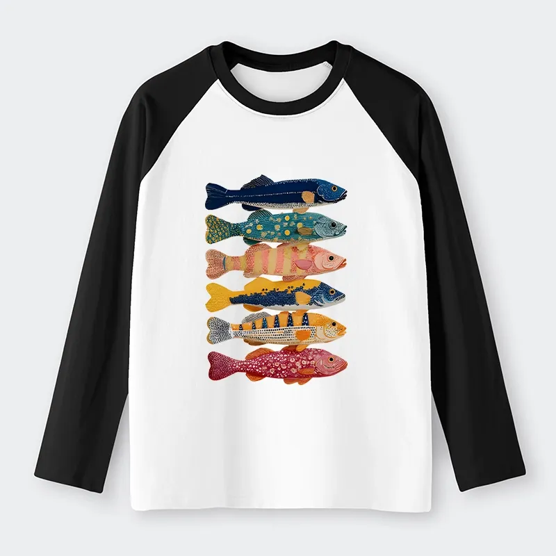 Tokyo-Tiger Colorful Fish Art Collection Raglan Long Sleeve T-shirt