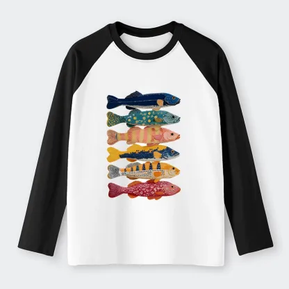 Tokyo-Tiger Colorful Fish Art Collection Raglan Long Sleeve T-shirt