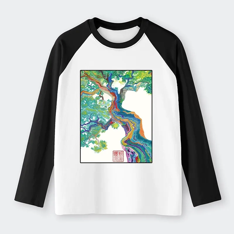 Tokyo-Tiger Colorful Magic Tree Raglan Long Sleeve T-shirt