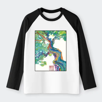 Tokyo-Tiger Colorful Magic Tree Raglan Long Sleeve T-shirt
