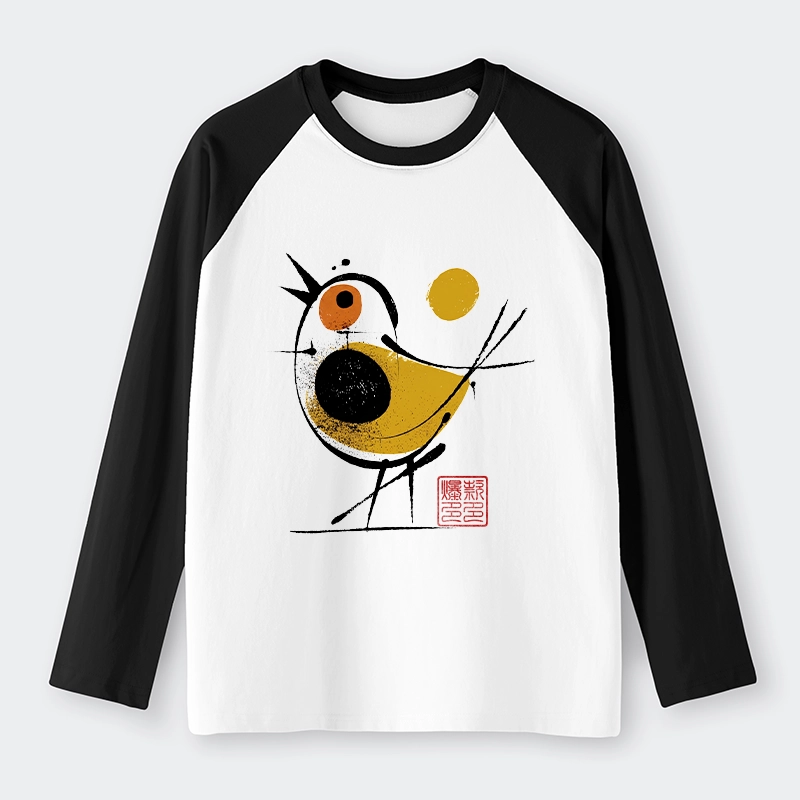 Tokyo-Tiger Aesthetic Yellow And Black Bird Raglan Long Sleeve T-shirt