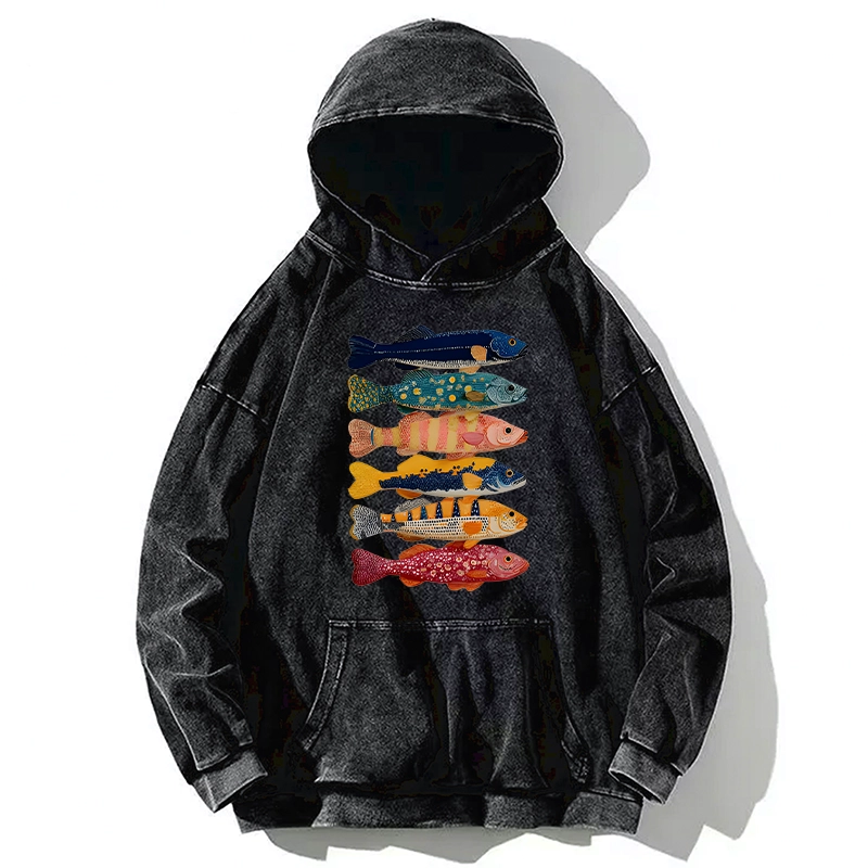 Tokyo-Tiger Colorful Fish Art Collection Washed Hoodie