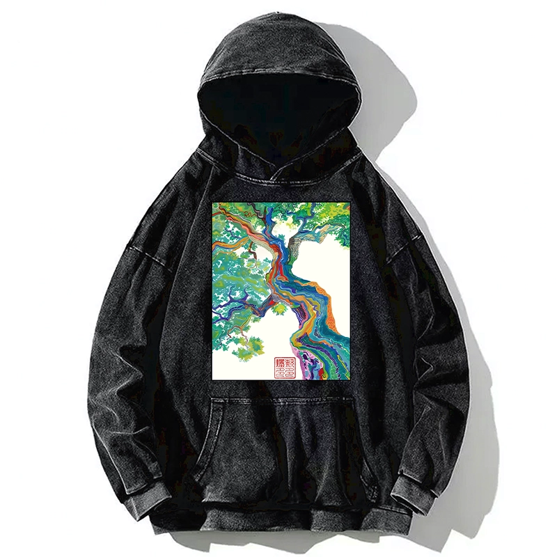 Tokyo-Tiger Colorful Magic Tree Washed Hoodie