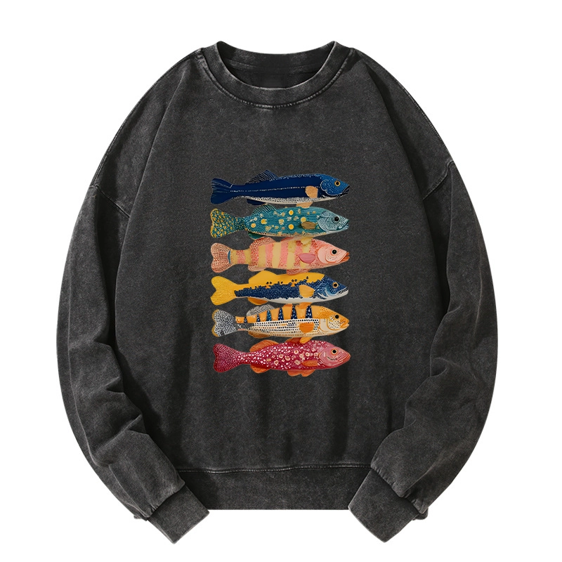 Tokyo-Tiger Colorful Fish Art Collection Washed Sweatshirt