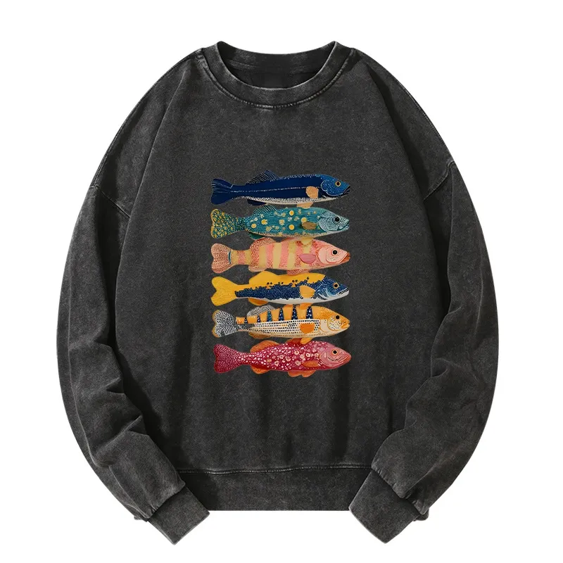 Tokyo-Tiger Colorful Fish Art Collection Washed Sweatshirt
