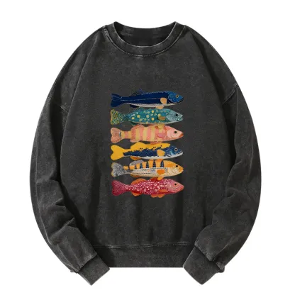 Tokyo-Tiger Colorful Fish Art Collection Washed Sweatshirt