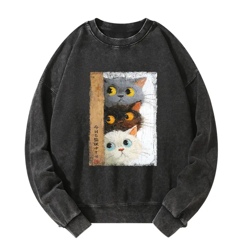 Tokyo-Tiger Three Cute Cats Watch You Washed Sweatshirt Sale