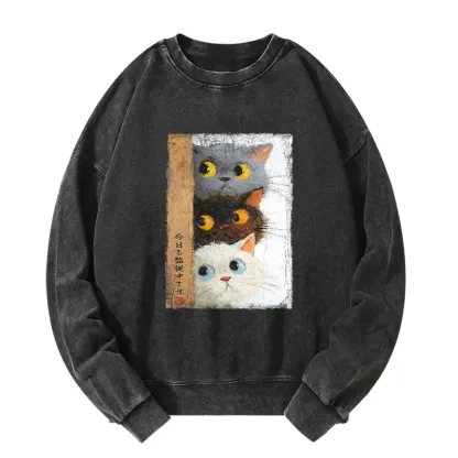 Tokyo-Tiger Three Cute Cats Watch You Washed Sweatshirt