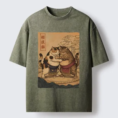 Tokyo-Tiger Sumo Cats Ready To Fight Washed T-Shirt