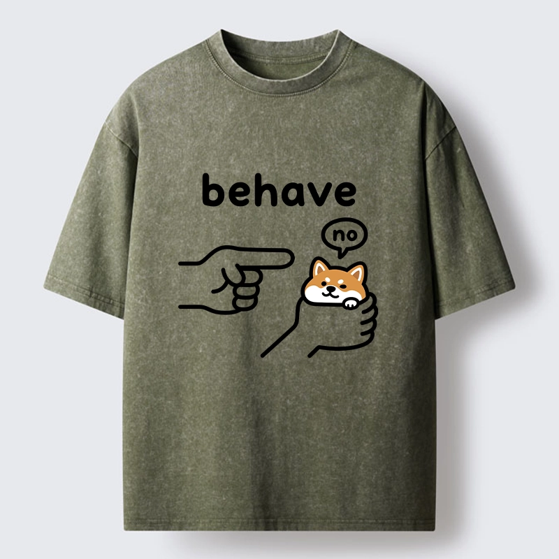 Tokyo-Tiger Funny Shiba Refusing To Behave Washed T-Shirt