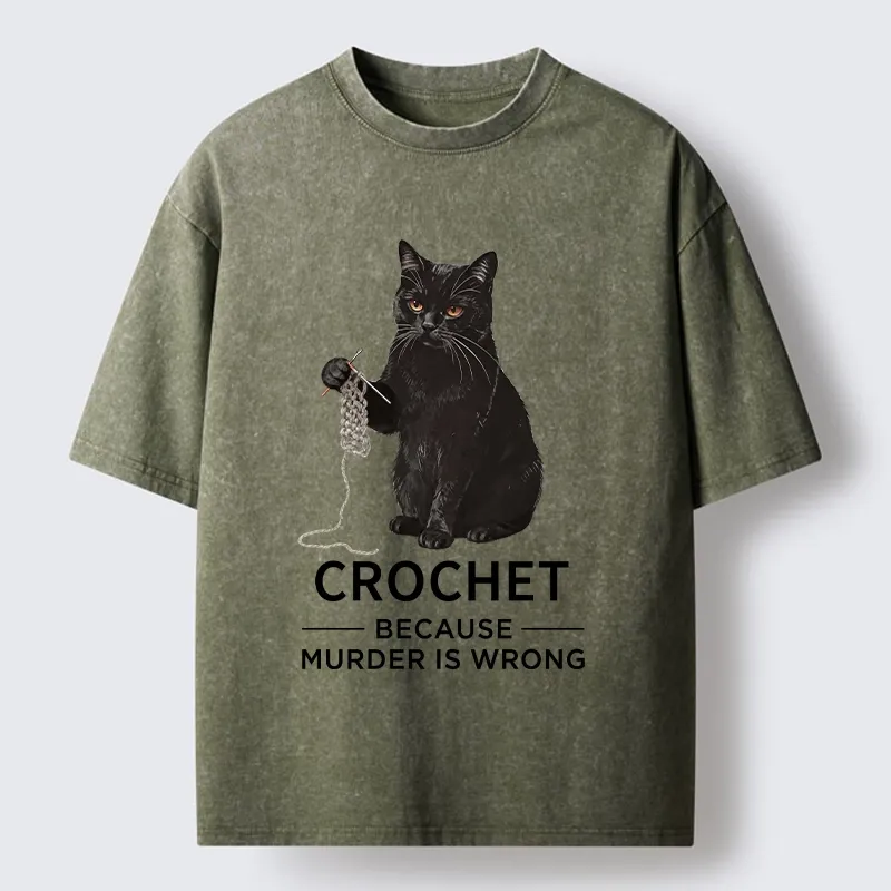 Tokyo-Tiger Cat Crocheting To Avoid Trouble Washed T-Shirt