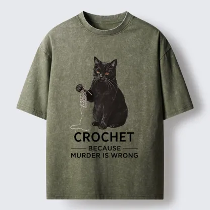 Tokyo-Tiger Cat Crocheting To Avoid Trouble Washed T-Shirt