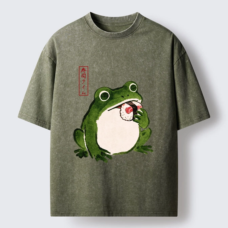 Tokyo-Tiger Sushi Time For The Hungry Frog Washed T-Shirt