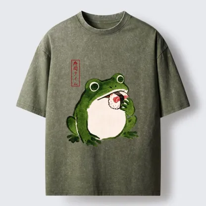 Tokyo-Tiger Sushi Time For The Hungry Frog Washed T-Shirt