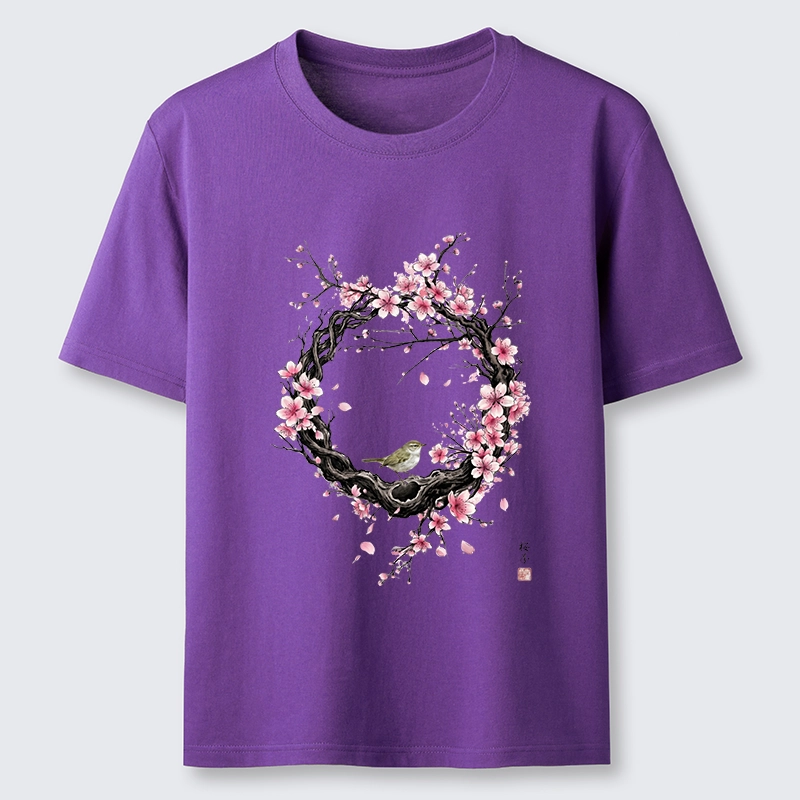 Tokyo-Tiger Sakura Wreath And Little Bird Classic T-Shirt