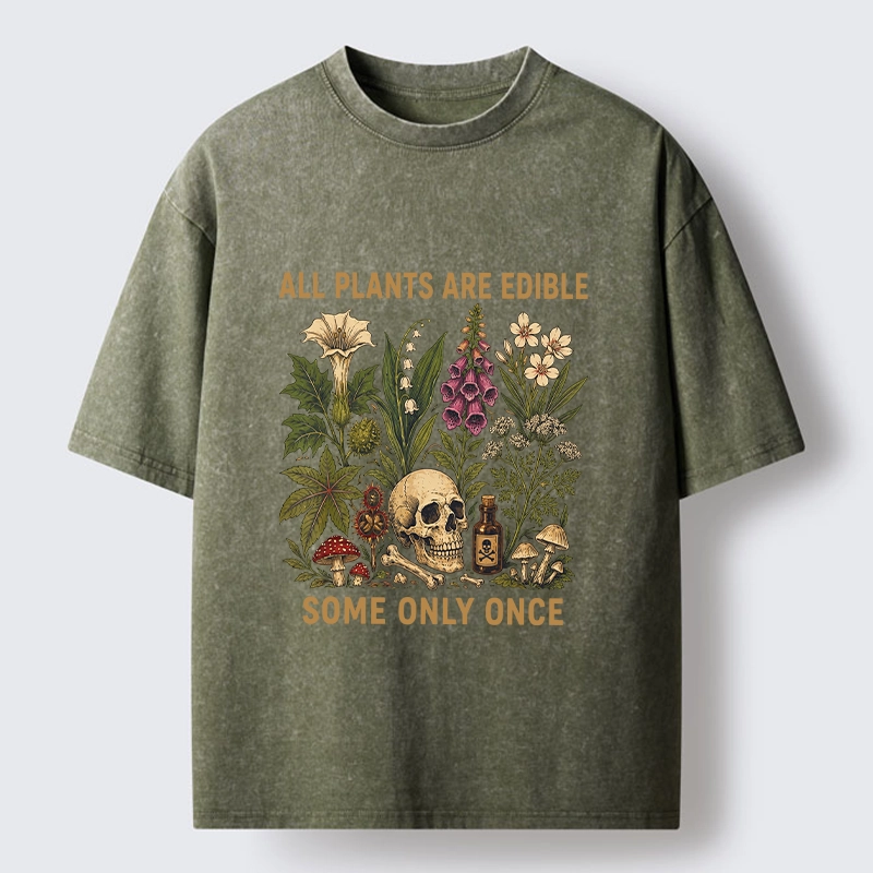Tokyo-Tiger Edible Plants Some Only Once Joke Washed T-Shirt