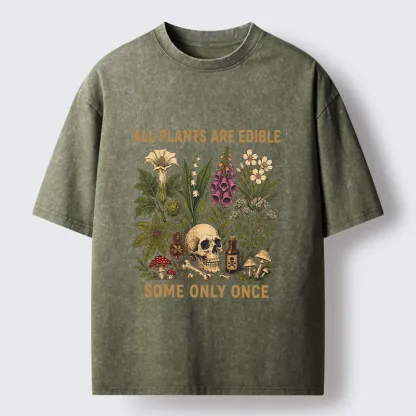 Tokyo-Tiger Edible Plants Some Only Once Joke Washed T-Shirt