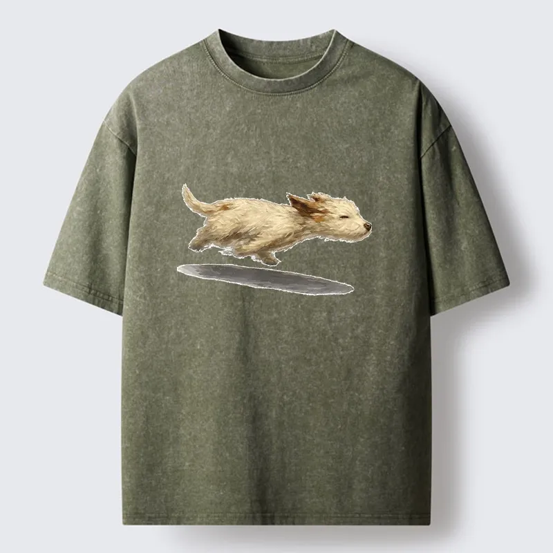 Tokyo-Tiger Happy Puppy Running Free Washed T-Shirt