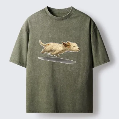Tokyo-Tiger Happy Puppy Running Free Washed T-Shirt