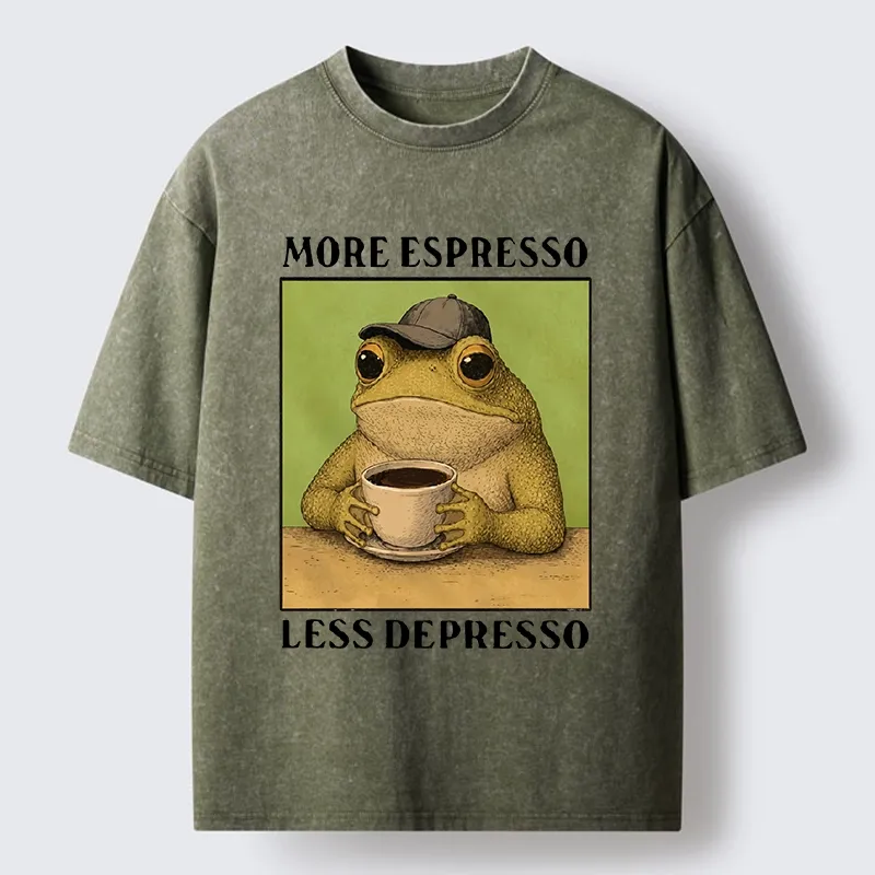 Tokyo-Tiger Frog Drinking Coffee Funny Washed T-Shirt