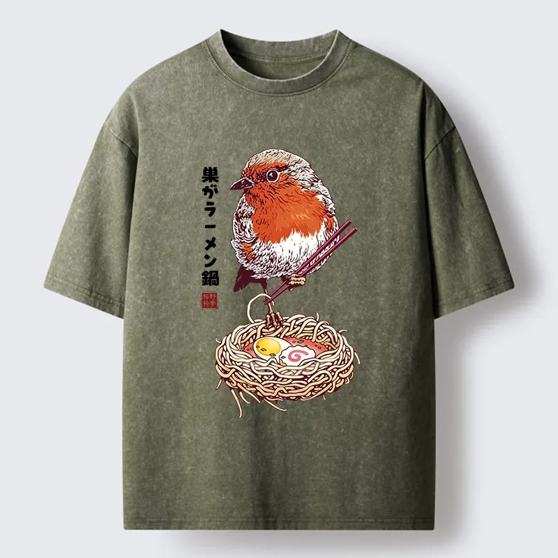 Tokyo-Tiger Northern Cardinal With Ramen Nest Washed T-Shirt