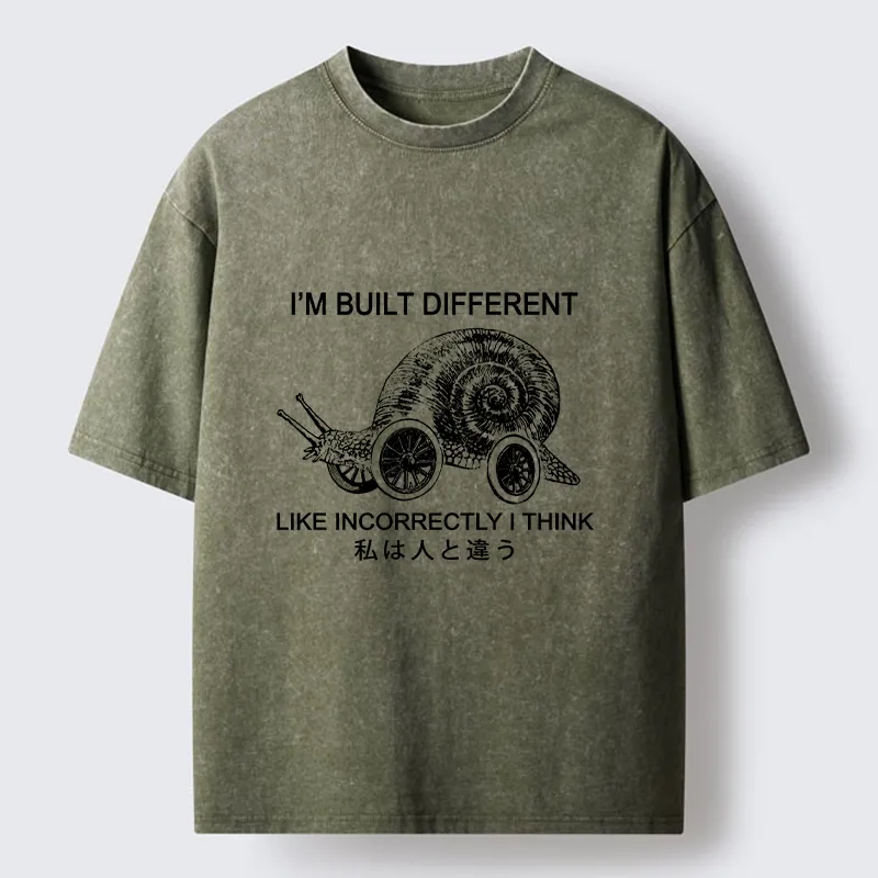 Tokyo-Tiger Snail Built Different With Wheels Joke Washed T-Shirt