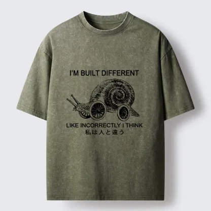 Tokyo-Tiger Snail Built Different With Wheels Joke Washed T-Shirt