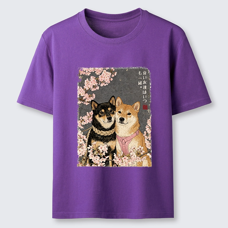 Tokyo-Tiger Two Shibas And Sakura Flowers Classic T-Shirt