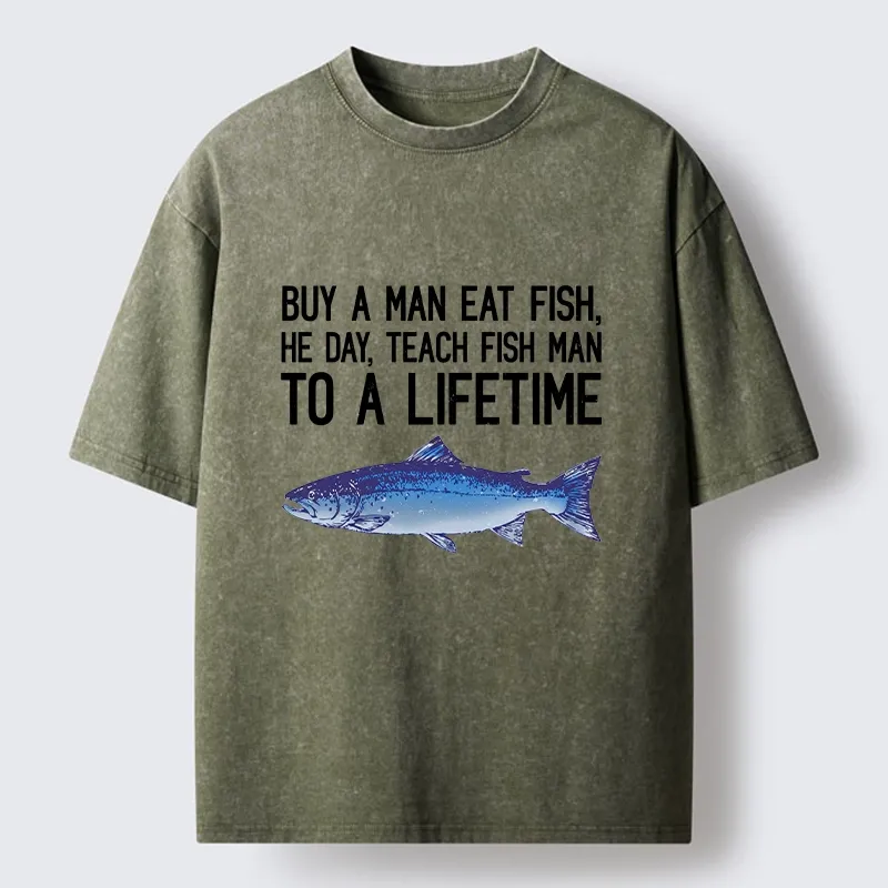 Tokyo-Tiger Sarcastic Fish Proverb Meme With Salmon Washed T-Shirt