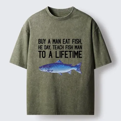 Tokyo-Tiger Sarcastic Fish Proverb Meme With Salmon Washed T-Shirt