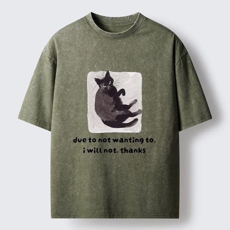 Tokyo-Tiger Cat Says No Thanks Funny Vibe Washed T-Shirt
