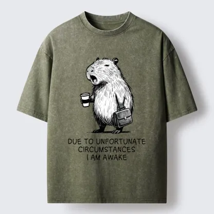 Tokyo-Tiger Capybara Is Awake Against Its Will Washed T-Shirt